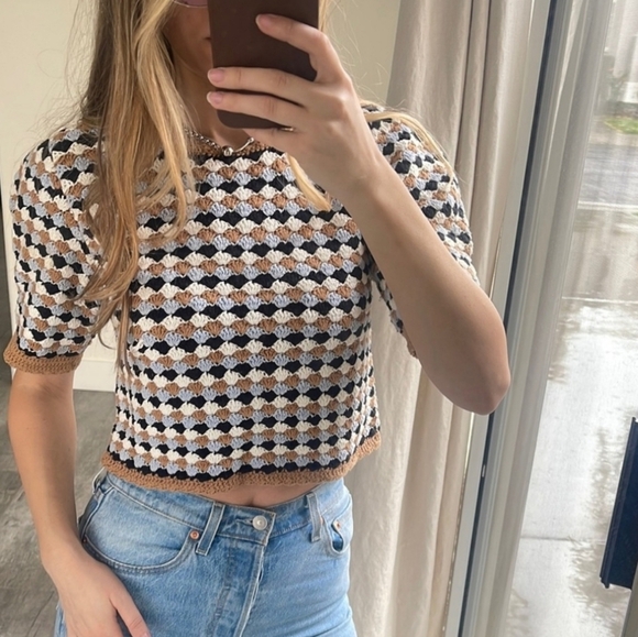 Zara Womens Crochet Knit Cotton Top Size Small - Picture 4 of 10